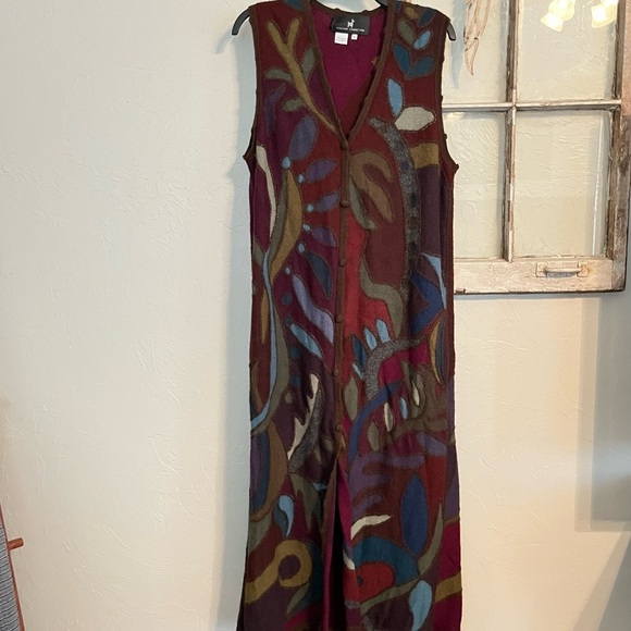PERUVIAN CONNECTION 100% Alpaca Intarsia Duster Maxi Sweater Vest Size L - Picture 1 of 8